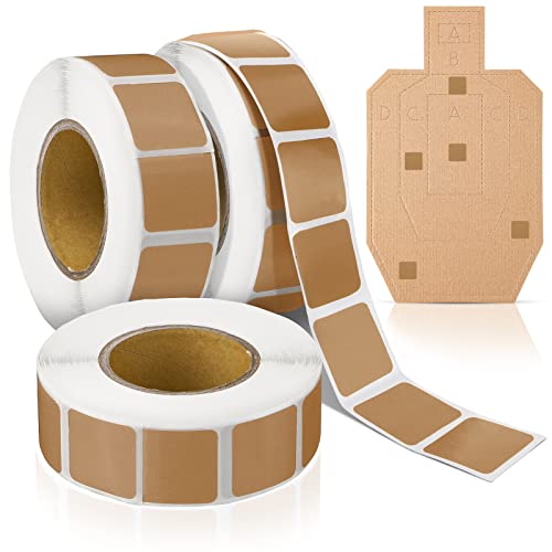 Fuutreo 3000 Pieces/ 3 Rolls Square Target Pasters Self Adhesive Target Stickers 0.85 Inch Brown Target Labels for Shooting Range Practice, 1 000 Per Roll