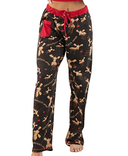 Lazy One Women's Chocolate Moose-Moose PJ Pant - Adjustable Drawstring and Cute Front Pocket,Brown,Small