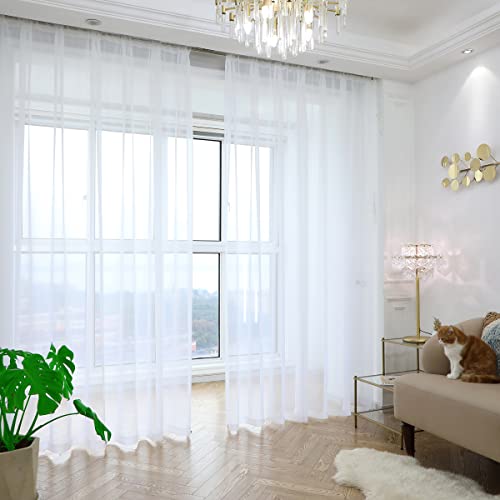 PHILEASY Window Sheer White Curtains 84 Inches Long 2 Panels White Sheer Curtains Sheer Curtain clear transparent Basic Rod Pocket Panel 15 Colors 10 Size for Bedroom Living Room Yard Kitchen