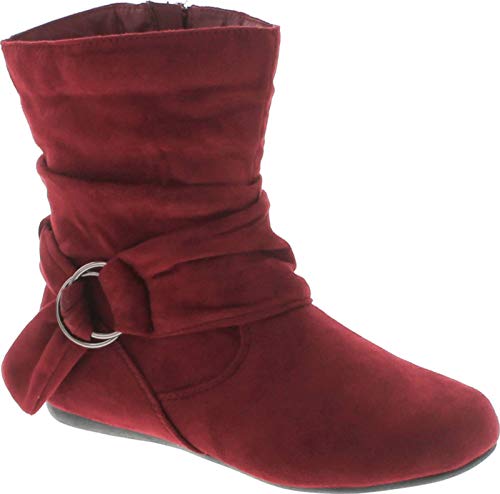 BESTON Women's Fashion Calf Flat Heel Side Zipper Slouch Ankle Boots,Burgundy,7