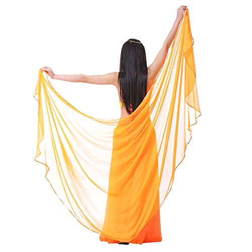 SHOWYOU 98.43' x 47.24' Lightweight Semicircle Chiffon Veil Belly Dance Scarf Blue Veil Scarf Shawls Trimed Gold Sequence (ORANGE)