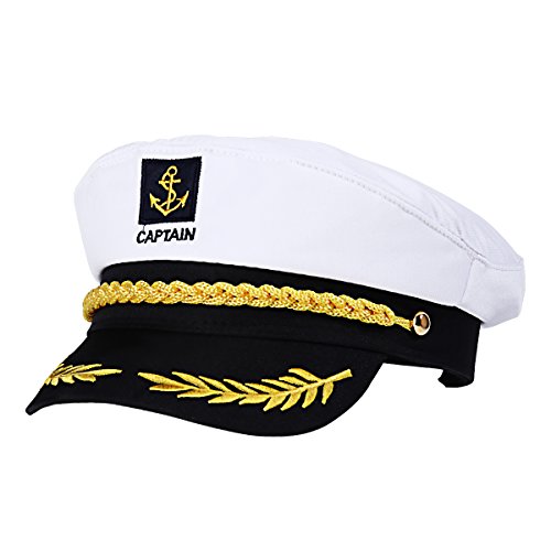 BESTOYARD Adult Yacht Boat Ship Sailor Captain Costume Hat Cap Navy Marine Admiral (White), As Shown, 22 x 15 x 5 cm