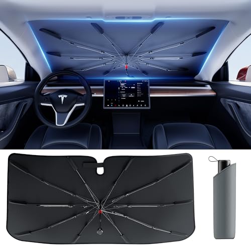 [2024 Upgrade] DMJN Umbrella Car Windshield Sun Shade, [Newest Nano Ice-Crystal Coatings] Umbrella Sunshade for Car - Protect Interior from UV & Keep Car Cooler (Universal Size), black, A-ZYS-BS1