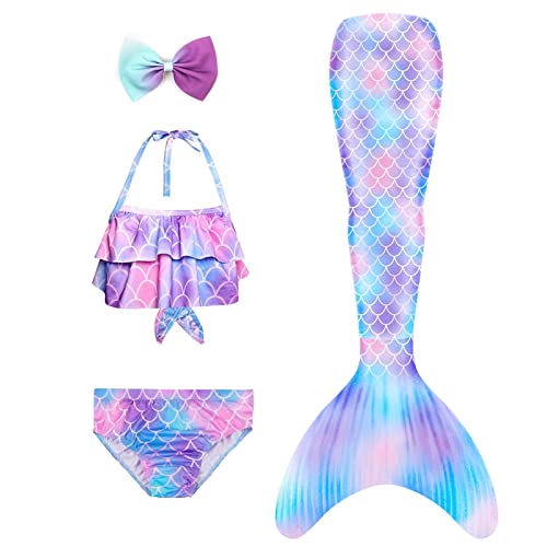 Danvren Mermaid Tails for Swimming Girls Bathing Suits Swimsuit Swimwear Bikini 3 Pcs for 3-12 Year Old