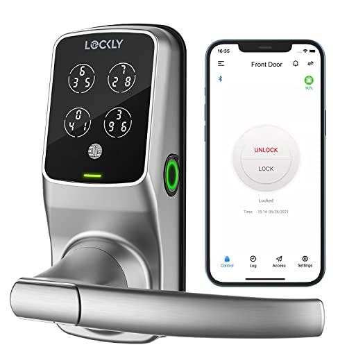 Lockly Secure Plus, Bluetooth Smart Lock, Keyless Entry Door Lock, PIN Genie Keypad, 3D Biometric Fingerprint Sensor, Auto Lock - Satin Nickel (PGD628FSN) - Latch Edition