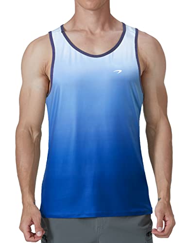 KPSUN Men's Quick Dry Swim Tank Tops Workout Athletic Gym Bodybuilding Fitness Sleeveless Beach Shirts Big and Tall(Gradient Ocean,L)