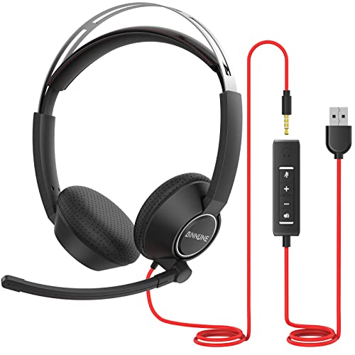 BINNUNE USB Headset with Microphone for Computer Laptop Zoom Conference Call Center, PC Office Wired Stereo Headphones Noise Cancelling Boom Mic