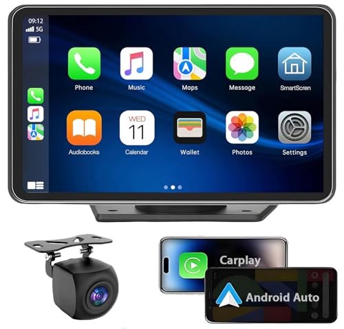 Apple Carplay Wireless Portable Touchscreen Car Stereo Bluetooth Voice Control 7' Apple Car Play & Android Auto Car Audio HD Screen with 1080p Backup Camera GPS Navigation/Mirror Link Fits All Cars