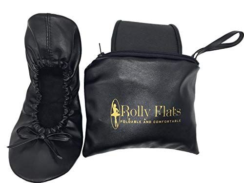 Rolly Flats Portable Foldable Pumps Ballet Shoes (S, Black)