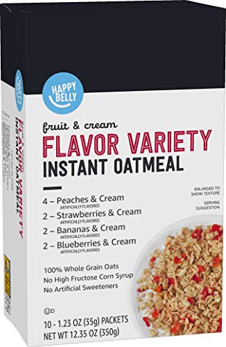 Amazon Brand - Happy Belly Instant Oatmeal, Fruit & Cream Variety Pack, 1.23 ounce (Pack of 10)