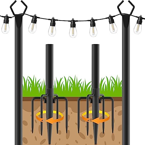 Beizelte 10FT Metal String Light Poles for Outside with Fork,Hanging Light Poles for Patio,Backyard,Garden,Deck,Party,Wedding, 2 Pack