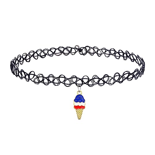 BodyJ4You 2PC Tattoo Choker Necklace Set - 90s Accessories Women Teen Girls Kids - Ice Cream American Flag 4th July Pendant - Summer Style Gift Idea