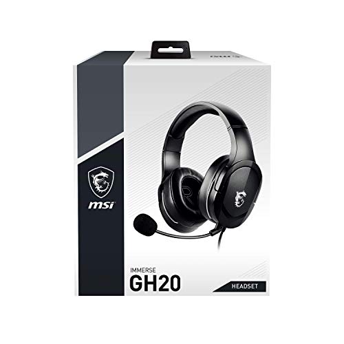 MSI Immerse GH20 Wired Gaming Headset, Adjustable Lightweight Design, Volume Inline Controls, Glasses-Friendly Ear Cups, 3.5mm Audio Jack, PC/Mac/PS4/Xbox, Black, large