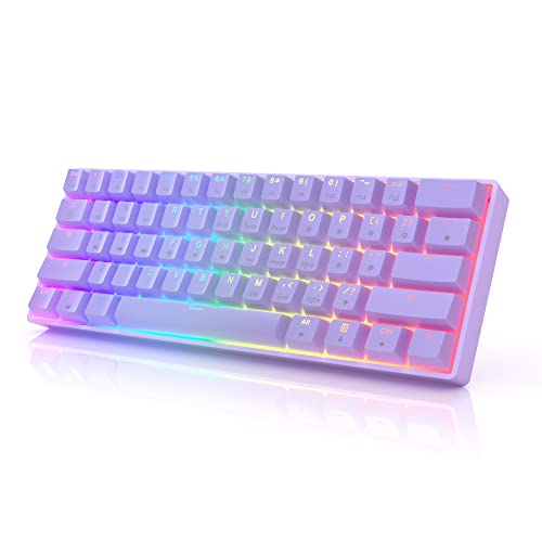 HK GAMING GK61 Mechanical Gaming Keyboard - 61 Keys Multi Color RGB Illuminated LED Backlit Wired Programmable for PC/Mac Gamer (Gateron Optical Blue, Lavender)