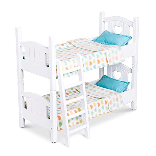 Melissa & Doug Mine to Love Wooden Play Bunk Bed for Dolls up to 18 inches-Stuffed Animals - White (2 Beds, 17.4”H x 9.1”W x 20.7”L Assembled and Stacked)