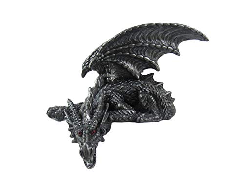 DWK 'Silent Sentinel Bookshelf Sitting Dragon Figurine | Home Office Fantasy Décor | Shelf Sitting Figurine Statue | Dragon Fantasy Home Décor | Bookshelf Decoration - 7'