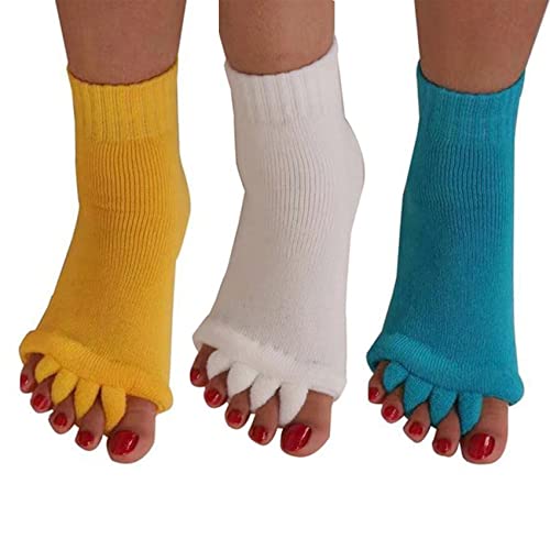 AIBEARTY 3 Pairs Yoga Sport Gym Five Toe Separator Socks Foot Alignment Pain Massage Toeless Socks
