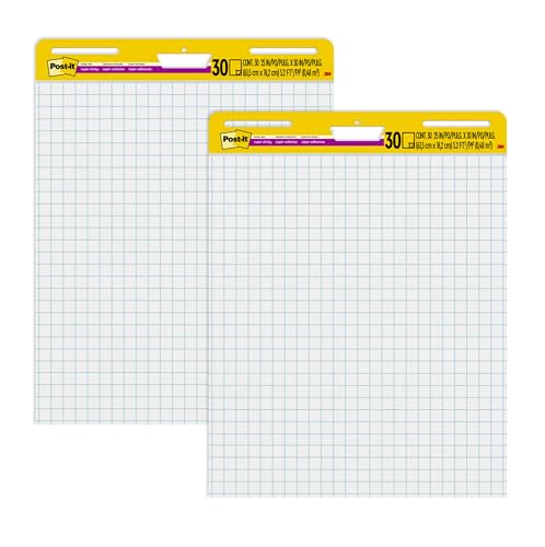 Post-it Super Sticky Easel Pad, 25 x 30 Inches, 30 Sheets/Pad, 2 Pads (560), Large White Grid Premium Self Stick Flip Chart Paper, Super Sticking Power
