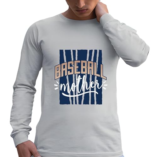 Gift for Sports Fans Mother Lettering on Blue Background Ball Design Grey and Muticolor Unisex Long Sleeve T Shirt