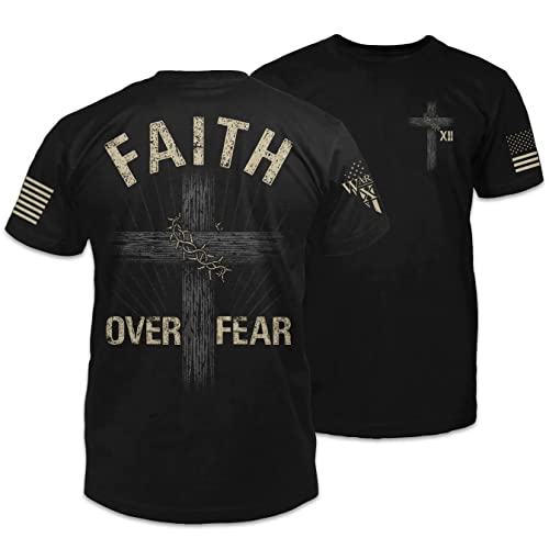 Faith Over Fear T-Shirt Patriotic Tribute Tee | American Pride Veteran Support Shirt | 100% Cotton Military Apparel | Black, X-Large
