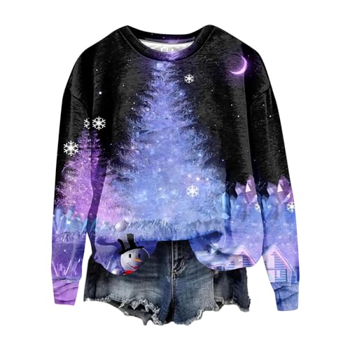 Christmas Sweaters for Women 2023 for Women Under Scrubs for Women Long Sleeve Cute Long Sleeve Tops for Women Shirts Women Women Sweatshirt（1-Purple,3X-Large）