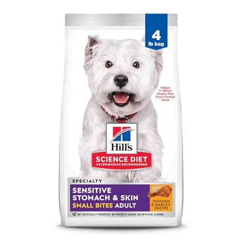 Hill's Science Diet Sensitive Stomach & Skin, Adult 1-6, Stomach & Skin Sensitivity Support, Small Kibble, Dry Dog Food, Chicken Recipe, 4 lb Bag