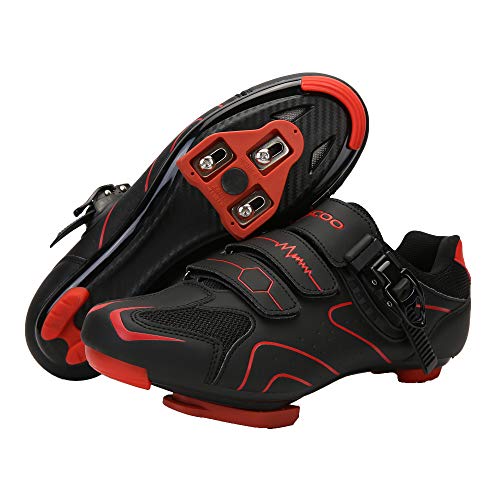 Unisex Cycling Shoes Compatible with Peloton Indoor Road Bike Shoes Riding Shoes for Men and Women Delta Cleats Clip Outdoor Pedal, (Black-red, M8)