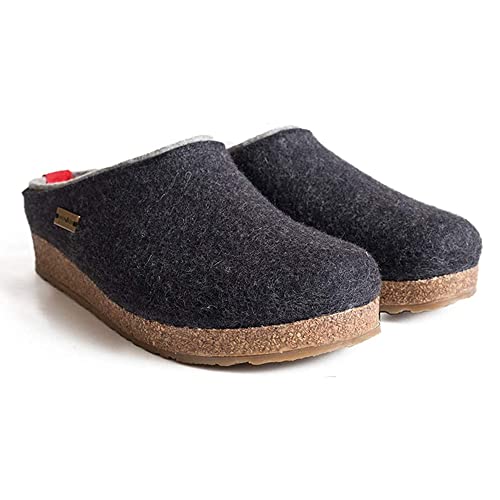 HAFLINGER Unisex Grizzly Kris Wool Clogs Mules-Shoes, Charcoal, 8 M -10 W