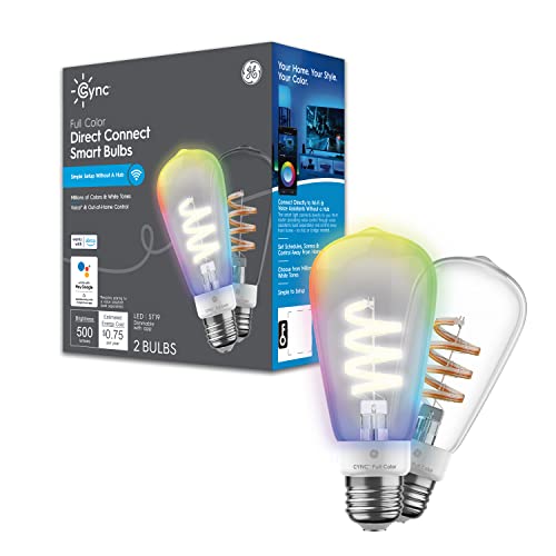 GE CYNC Smart LED Light Bulbs, Color Changing, Bluetooth and Wi-Fi, Christmas Lights and Holiday Décor, Works with Alexa and Google Home, ST19 Edison Style Bulbs (2 Pack)