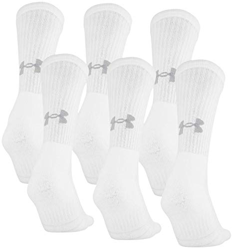 Under Armour Adult Training Cotton Crew Socks, Multipairs , White (6-Pairs) , Medium