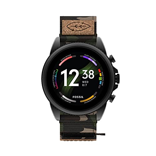 Fossil Men's Gen 6 44mm Stainless Steel and Cork Touchscreen Smart Watch, Stainless steel, Color: Black, Camo (Model: FTW4063V)