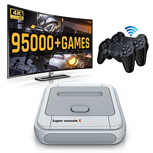 Kinhank Super Console X Retro Game Consoles Built in 95,000+ Classic Games,Compatible with 50+ Emulators,Game Console Support 4K TV HD/AV Output,with Dual Wireless 2.4G Controllers,Up to 5 Players(128G)