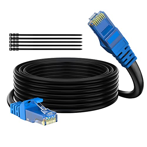 Adoreen Cat 6 Outdoor Ethernet Cable 50 Ft, Gbps High Speed Heavy Duty Internet Network Cable, CCA, for POE Camera Long Cat 5e 5 RJ45 LAN Patch Cable Cord, Sturdy Waterproof Direct Burial+15 Ties