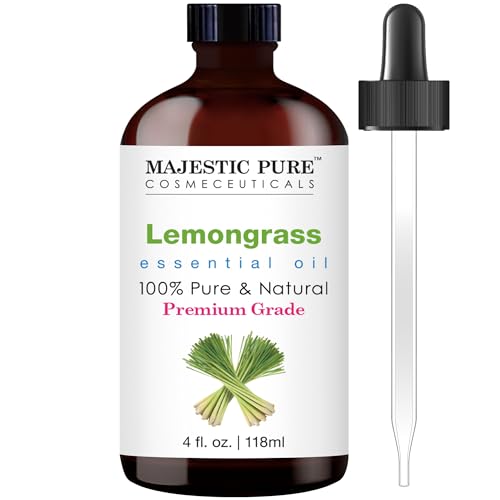 MAJESTIC PURE Lemongrass Essential Oil | 100% Pure and Natural Lemongrass Oil | Premium Grade Essential Oils for Diffusers, Skin, Aromatherapy, Massage, Humidifiers and Topical uses | 4 fl oz