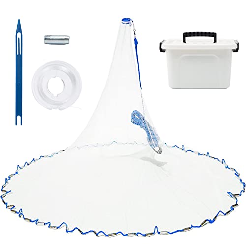 Handmade American Saltwater Fish Net, BalanZze Cast Net for Bait Trap Fish 3/4/5/6/8 Ft Radius 1/2 Inch Mesh Size with Heavy Duty Real Zinc Sinker Weights Fishing Net for Freshwater & Saltwater