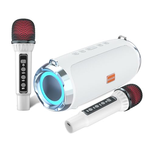 BONAOK Karaoke Machine for Adult Kids Portable Bluetooth Speaker with 2 Wireless Microphones Singing Karaoke Player for Birthday Gift Party Family Supports TWS/Bluetooth/TF/AUX/USB(T-15,White)