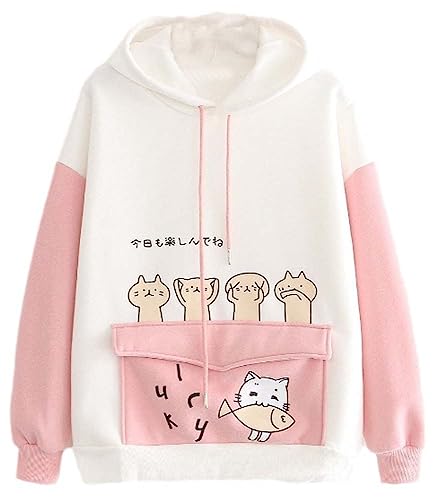 CRB Fashion Cosplay Anime Bunny Emo Girls Cat Bear Ears Emo Bear Top Shirt Pullover Sweater Hoodie (Pink Cat #9)
