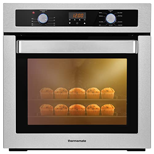 24 Inch Single Wall Oven, thermomate 2.3Cu.ft. Total Capacity Electric Built-in Oven with 9 Cooking Functions in Stainless Steel, Sensor Touch Control, Silver
