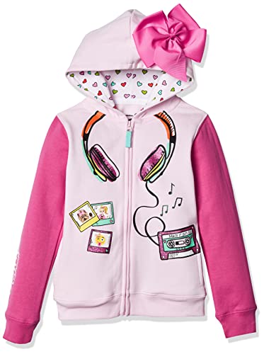 JoJo Siwa girls Jojo Siwa Headphones 3d Bow Zip-up Hoodie Jacket Hooded Sweatshirt, Light Pink/ Hot Pink, 8 10 US