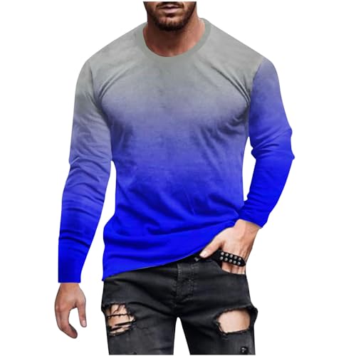 Men's Trendy Long Sleeve T-Shirts Graphic Tees Novelty Gradient Printed Fashion T-Shirt Fall Casual Blouse Tops 2023 Men's V-Neck Casual T-Shirts 2023 T-Shirts Für Herren Blue