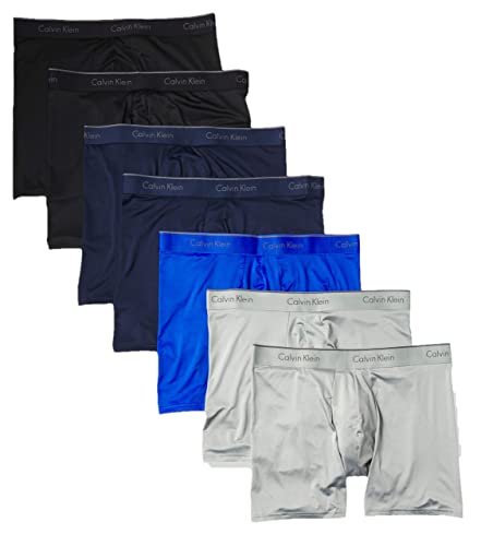 Calvin Klein Men's Micro Stretch 7-Pack Boxer Brief, 2 Black, 2 Blue Shadow, 2 Medium Grey, 1 Cobalt Water, L