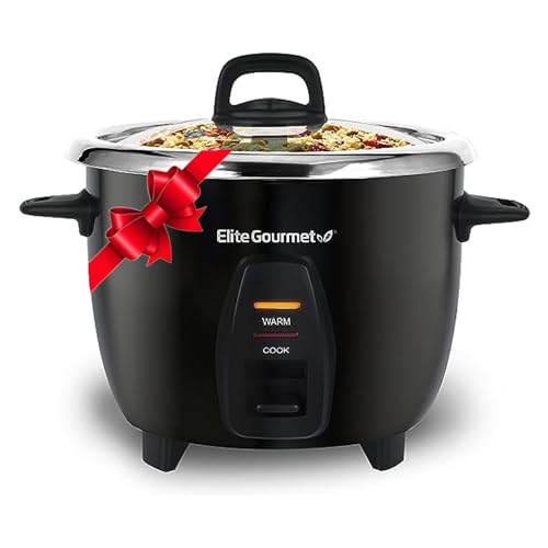 Elite Gourmet ERC2010B Electric Rice Cooker with Stainless Steel Inner Pot Makes Soups, Stews, Porridge's, Grains and Cereals, 10 cups cooked (5 Cups uncooked), Black