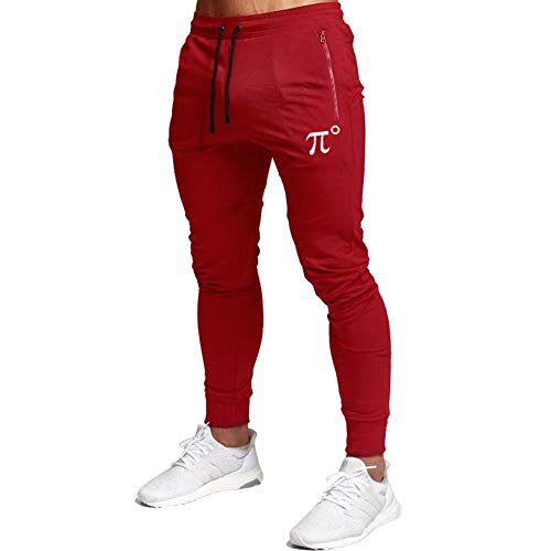 Wangdo Men's Joggers Sweatpants Gym Training Workout Pants Slim Fit with Zipper Pockets(Red-M)