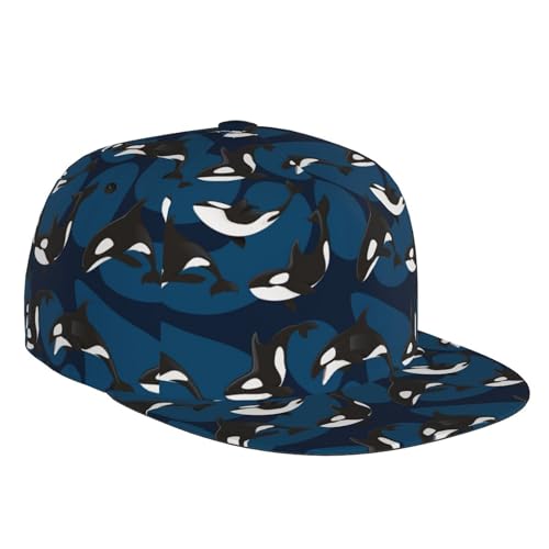 Adults Teens Snapback Flat Bill Brim Cap, Cool Hip Hop Hat Sun Hat Breathable Adjustable Baseball Caps (for Ocean Orca Killer Whale)