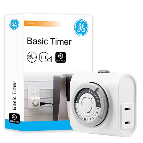 GE 24-Hour Indoor Plug-In Mechanical Outlet Timer, 1 Polarized Outlet, Timers for Electrical Outlets Indoor, Light Timers Indoor, 30 Minute Intervals, Daily ON/OFF Cycle, Christmas Tree Timer, 15119