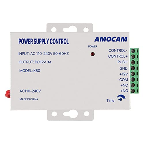 AMOCAM K80 Power Supply Control, AC 110-240V to DC 12V Power Supply for Door Access Control System, Video Doorbell, Electric Strike Lock, Bolt Lock, Magnetic Lock, Power Supply Controller