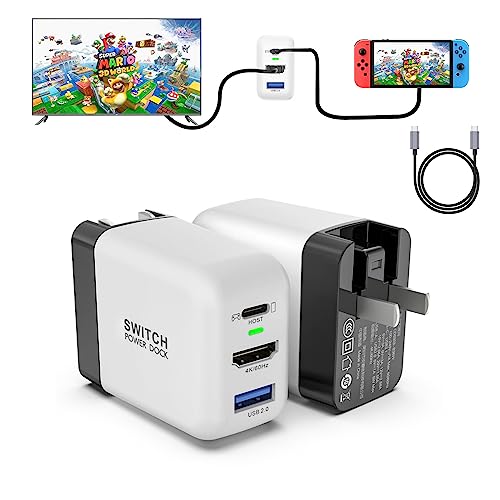 Switch Dock Charger for Nintendo Switch, Mirabox 36W Portable TV Docking Station for Nintendo Switch with 4K@60Hz HDMI/USB2.0/PD USB-C Fast Charging Ports, Full-Featured USB-C to USB-C Cable Included