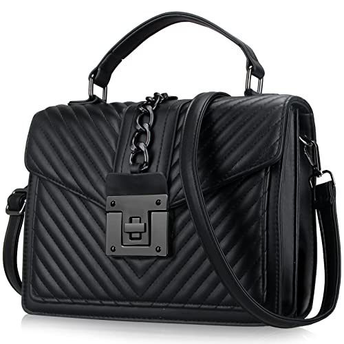 Women's Top Handle Bag with Strap Quilted Crossbody Bags Designer Handbags for Women Black Leather Cross body Purse Luxury Satchel Purses Flap Shoulder Bag