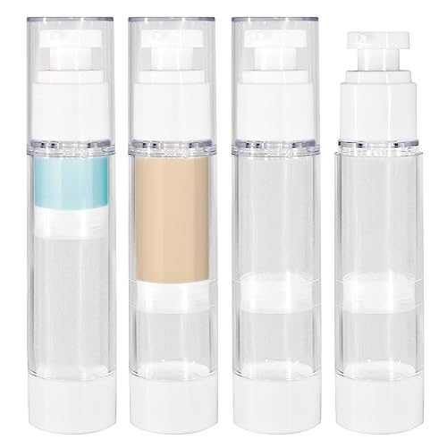 Airless Cosmetic Cream Pump Bottle 100 ML(3.3 oz) Travel Size Dispenser Refillable Containers Travel Pump Bottle for Foundation, Lotion and Shampoo (Pack of 4)…