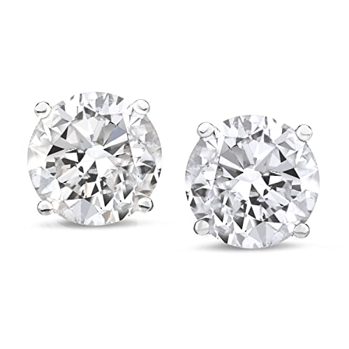 Amazon Collection AGS Certified 14k White Gold Round-Cut Diamond Stud Earrings (2cttw, K-L Color, I1-I2 Clarity)